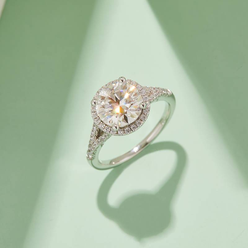 双臂圆包S925银镀白金MoissaniteWomen's Ring3.0ctD级